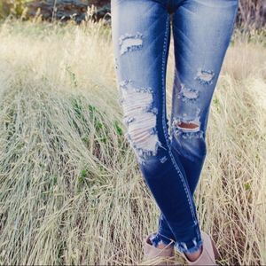 Havana | Distressed Blue Low Rise Skinny Jeans